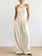 Paula | Mono elegante de lino con escote cruzado