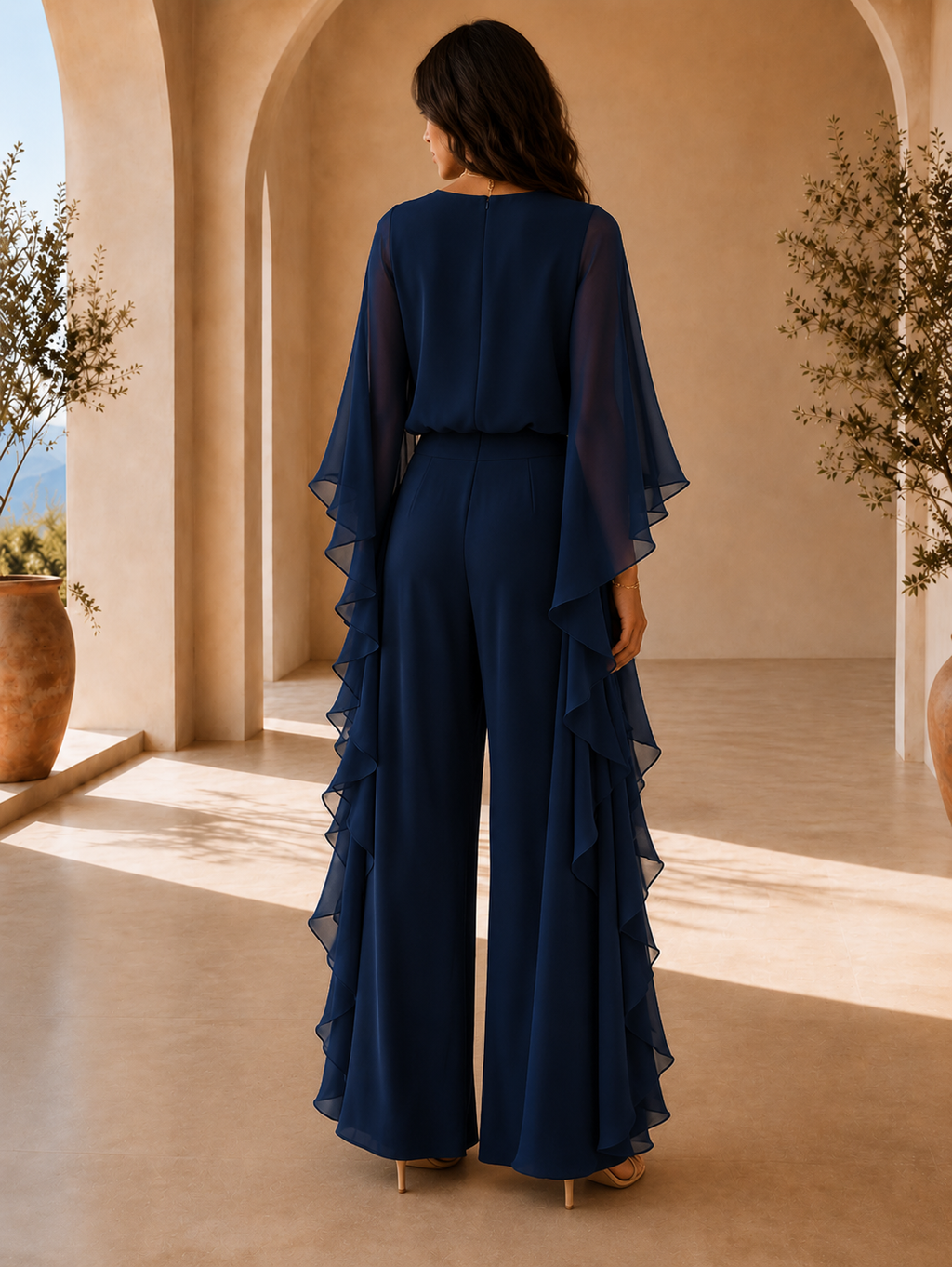Lara | Conjunto elegante de chiffon con volantes