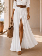 Marina | Vestido maxi de lino con cuello de solapa
