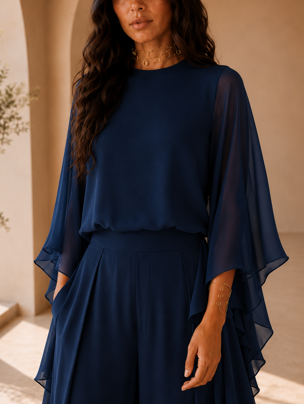 Lara | Conjunto elegante de chiffon con volantes