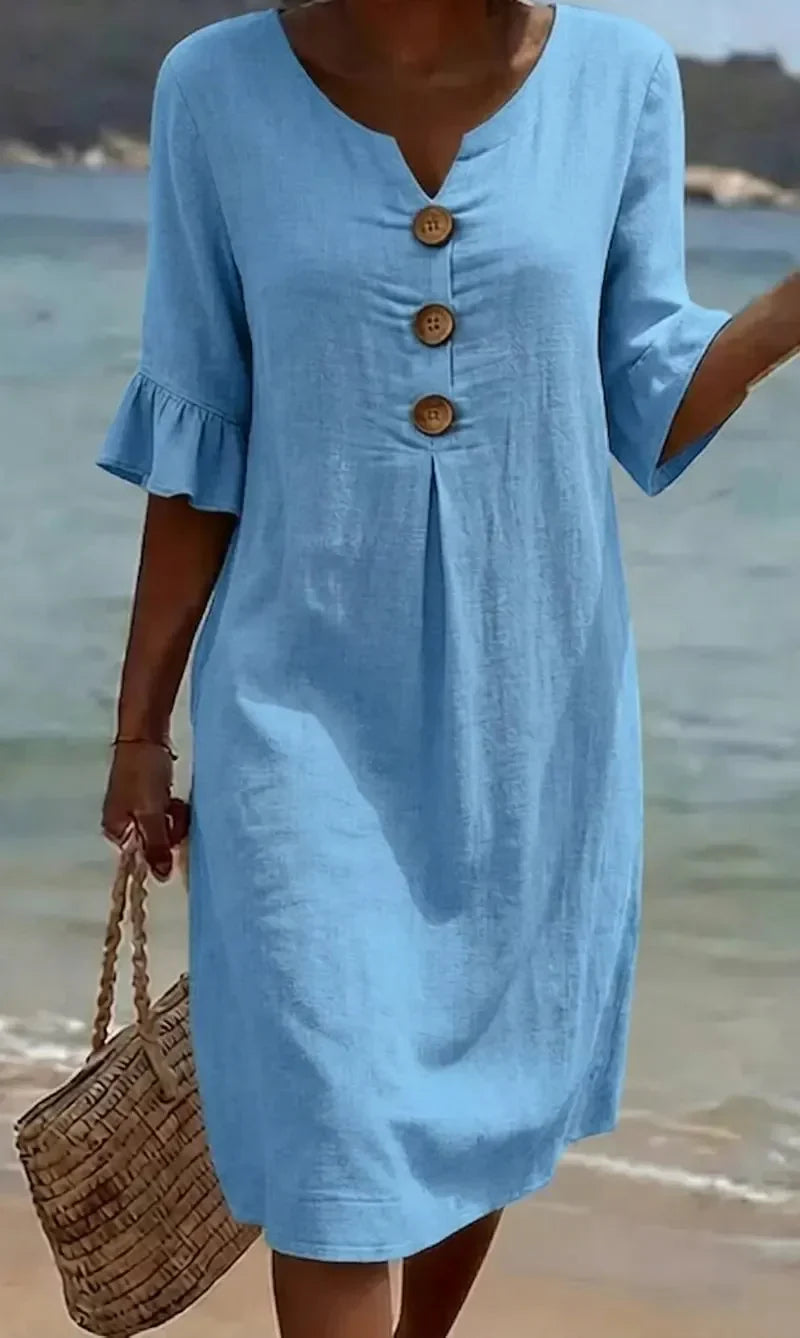 Vanesa™ | Vestido texturizado con mangas abullonadas y botones