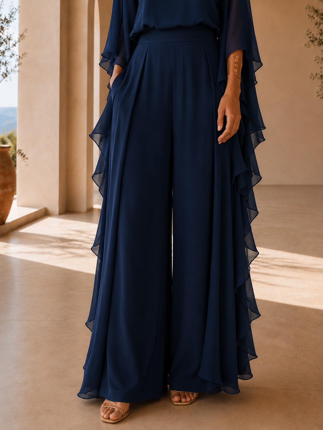 Lara | Conjunto elegante de chiffon con volantes