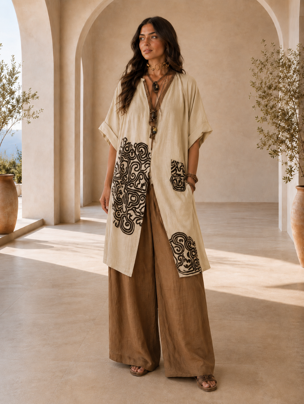 Sara | Conjunto bohemio de tres piezas con estampado tribal
