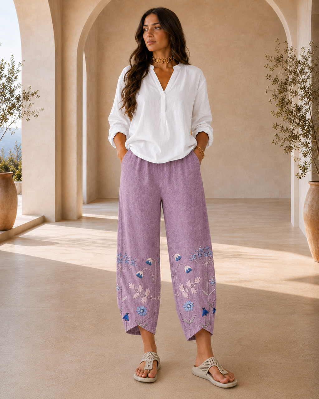 Aria | Pantalón Casual Bordado