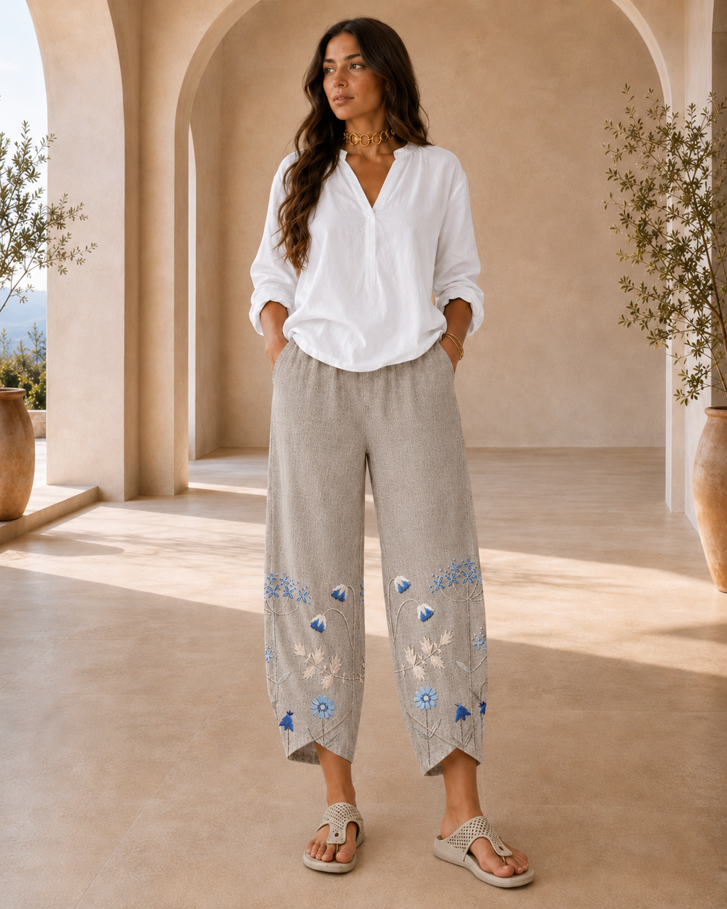 Aria | Pantalón Casual Bordado