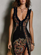 Vestido estampado bohemio con escote pronunciado en V