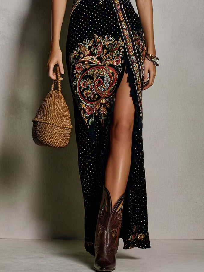 Vestido estampado bohemio con escote pronunciado en V