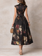 Vestido midi de satén plisado con escote lágrima negro