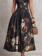 Vestido midi de satén plisado con escote lágrima negro