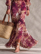 Vestido maxi de gasa rosa con hombros descubiertos