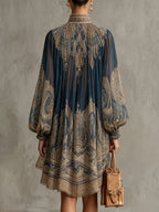 Vestido mini de gasa con estampado barroco azul marino