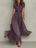 Vestido maxi de gasa morado con escote tipo abertura