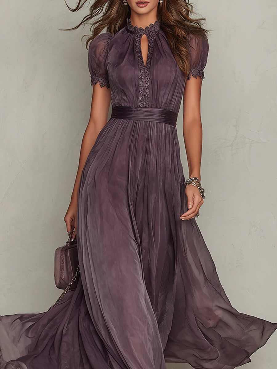 Vestido maxi de gasa morado con escote tipo abertura
