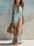 Vestido maxi azul con estampado floral