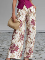 Conjunto de chaleco rosa y pantalón ancho floral