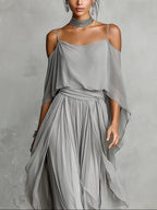 Conjunto gris de gasa: top de tirantes y pantalón