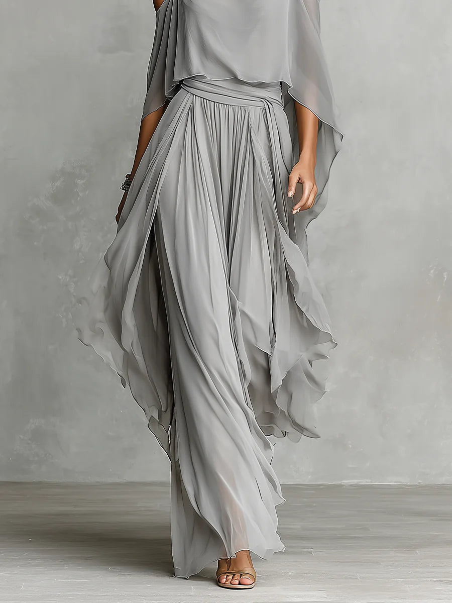 Conjunto gris de gasa: top de tirantes y pantalón
