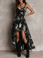 Vestido maxi palabra de honor con estampado floral negro