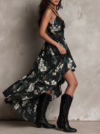 Vestido maxi palabra de honor con estampado floral negro