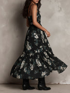 Vestido maxi palabra de honor con estampado floral negro