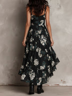 Vestido maxi palabra de honor con estampado floral negro