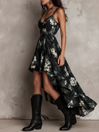 Vestido maxi palabra de honor con estampado floral negro