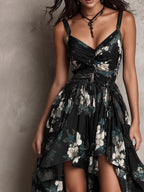 Vestido maxi palabra de honor con estampado floral negro