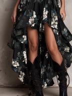 Vestido maxi palabra de honor con estampado floral negro