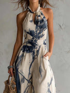 Mono con escote halter y estampado de tinta