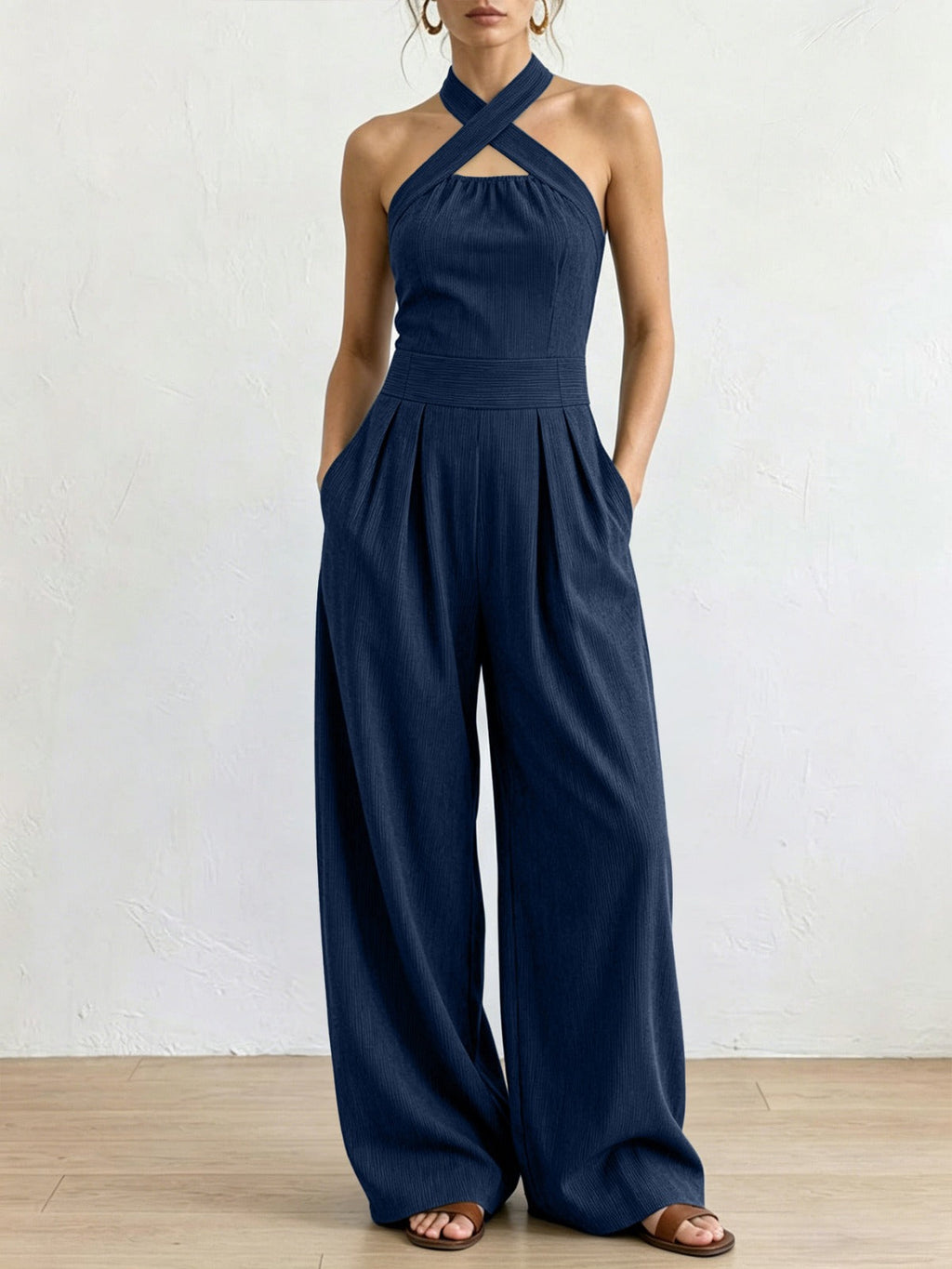 Paula | Mono elegante de lino con escote cruzado