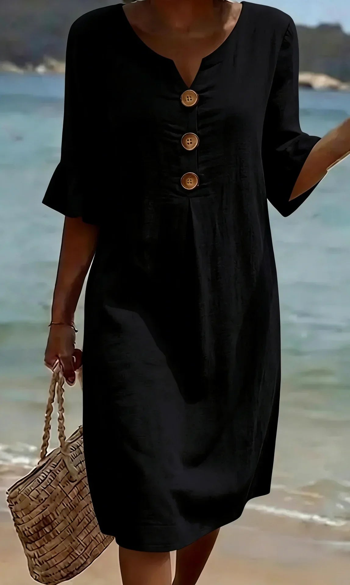 Vanesa™ | Vestido texturizado con mangas abullonadas y botones